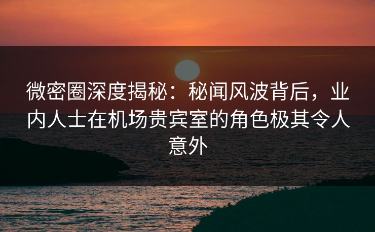 微密圈深度揭秘：秘闻风波背后，业内人士在机场贵宾室的角色极其令人意外